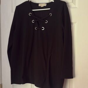 MICHAEL Michael Kors Black Tie Front Long Sleeve Blouse